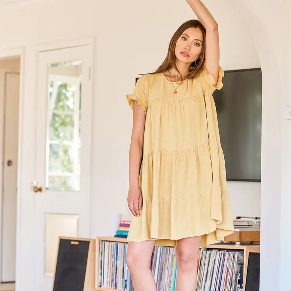 Lulus My Perfect Day Tiered Babydoll Mini Dress Yellow